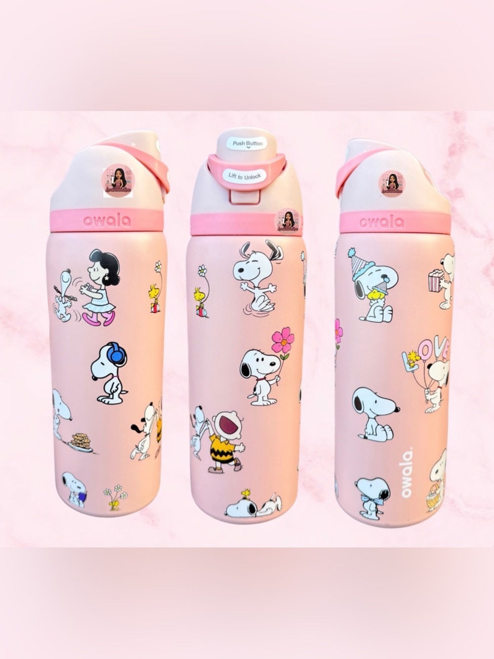 Pink Snoopy Stainless Water Bottle